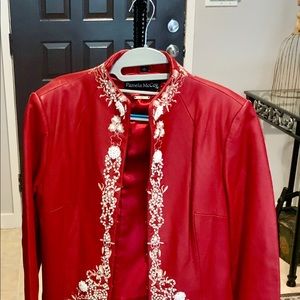 Red Leather jacket with pearl details